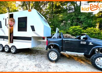 Camping adventure with kids RV trailer and ride on truck, sleeping in camper. Educational | Kid Crew